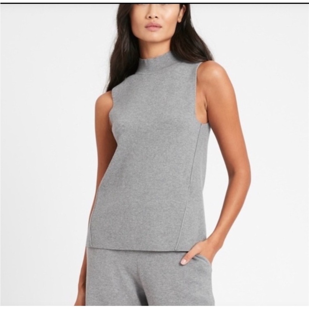 Banana Republic Serene Shell Sweater Mock Neck Sleeveless Knit Top Gray Medium